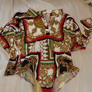 Fashion Nova Multicolor Baroque Print Bodysuit